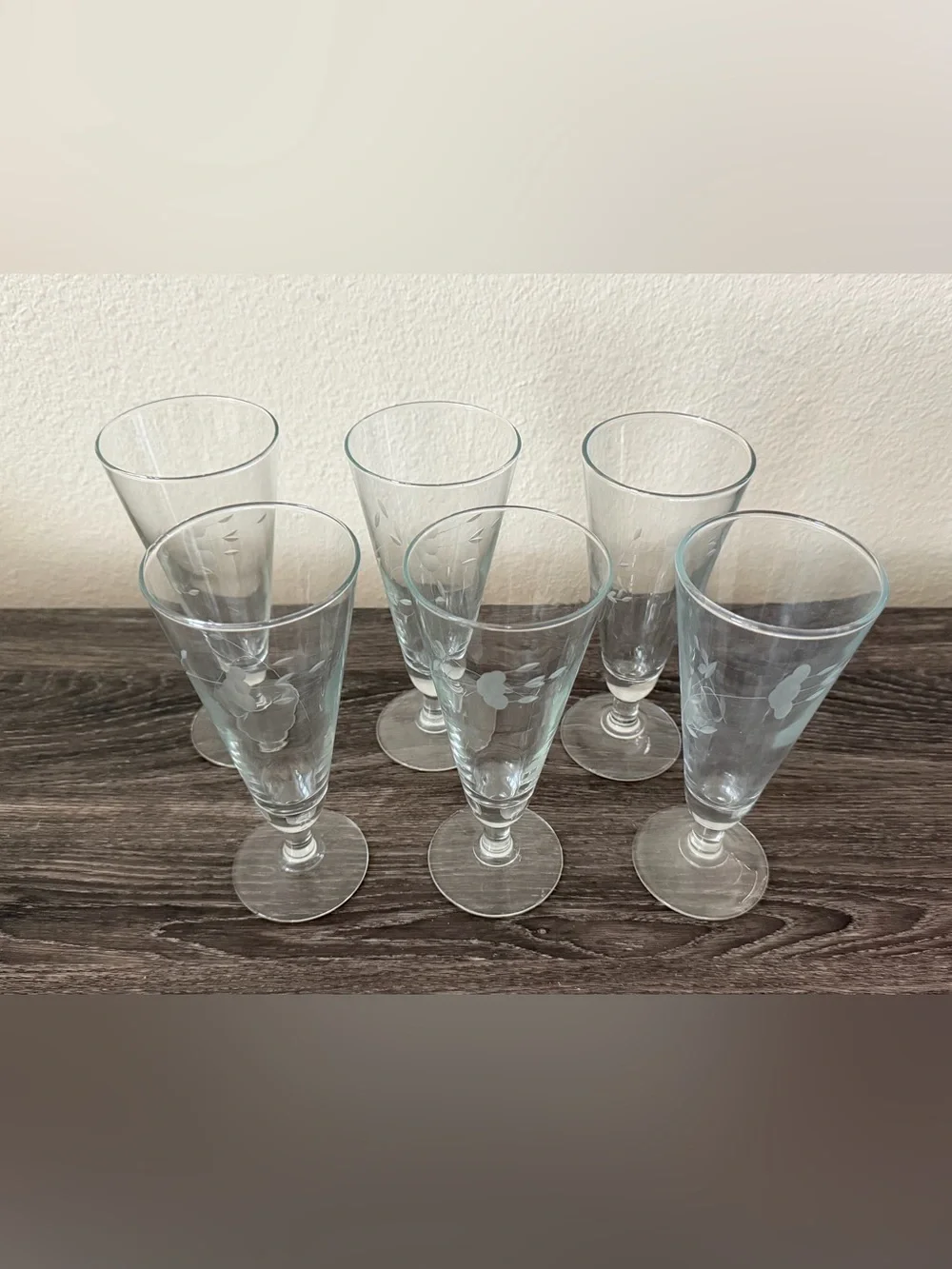 Princess House Heritage Clear Etched Floral Pilsner Glasses - Set of 6 #442